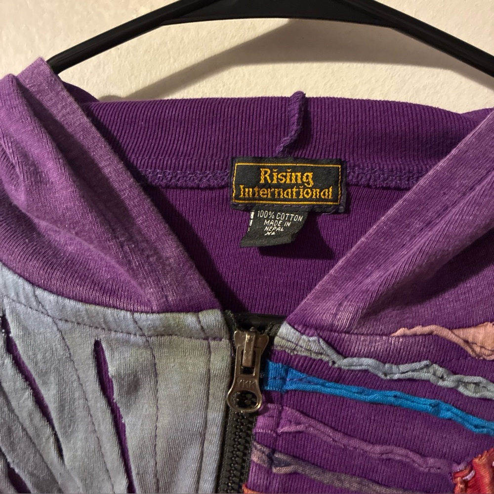 Rising International Boho Patchwork Zip Hoodie Purple Cotton XL - Picture 4 of 10